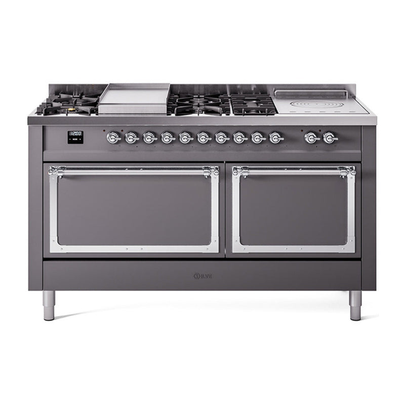 ILVE Nostalgie II Noblesse 60" Dual Fuel Freestanding Range with 7 Sealed Burners + Griddle + French Top with Solid Door - UN60FSQNMP