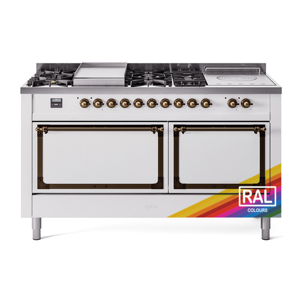 ILVE Nostalgie II Noblesse 60" Dual Fuel Freestanding Range with 7 Sealed Burners + Griddle + French Top with Solid Door - UN60FSQNMP - MyBBQDirect