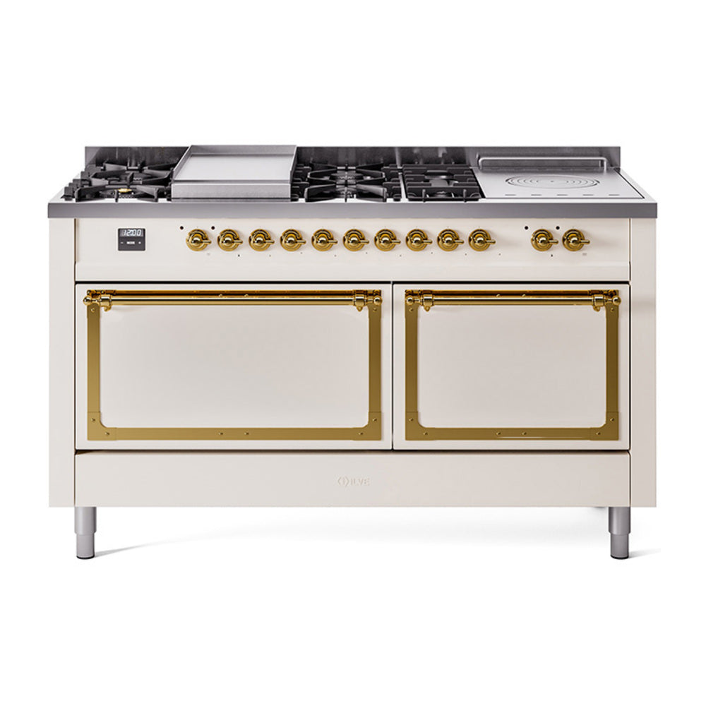 ILVE Nostalgie II Noblesse 60" Dual Fuel Freestanding Range with 7 Sealed Burners + Griddle + French Top with Solid Door - UN60FSQNMP - MyBBQDirect