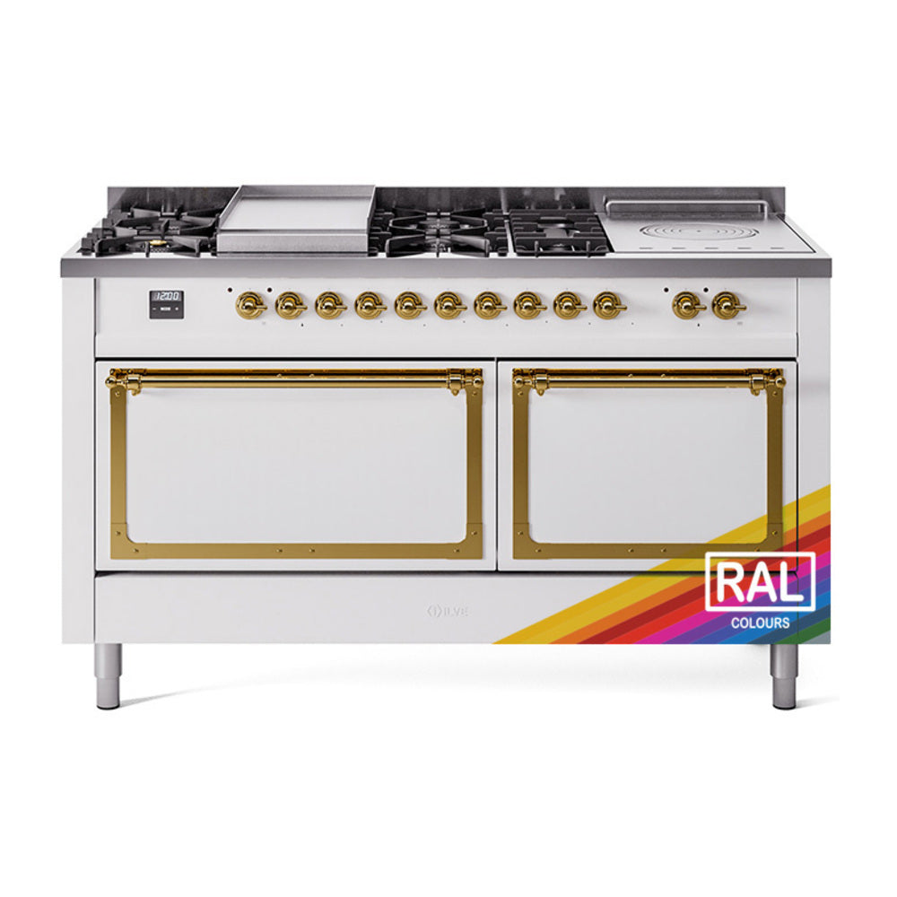 ILVE Nostalgie II Noblesse 60" Dual Fuel Freestanding Range with 7 Sealed Burners + Griddle + French Top with Solid Door - UN60FSQNMP - MyBBQDirect