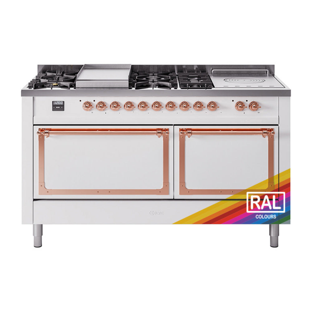 ILVE Nostalgie II Noblesse 60" Dual Fuel Freestanding Range with 7 Sealed Burners + Griddle + French Top with Solid Door - UN60FSQNMP - MyBBQDirect