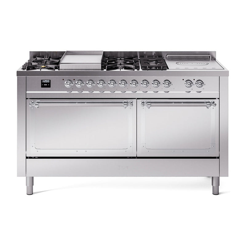 ILVE Nostalgie II Noblesse 60" Dual Fuel Freestanding Range with 7 Sealed Burners + Griddle + French Top with Solid Door - UN60FSQNMP