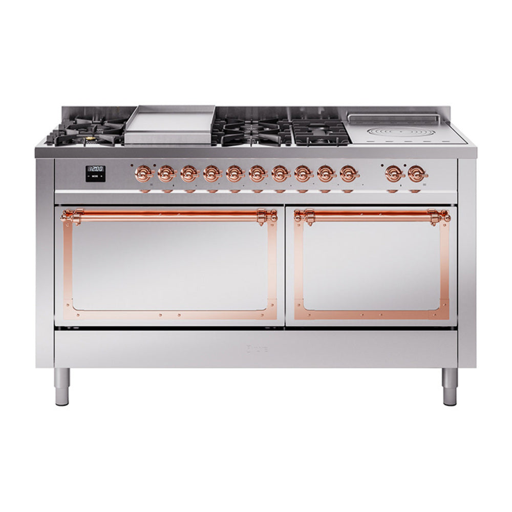 ILVE Nostalgie II Noblesse 60" Dual Fuel Freestanding Range with 7 Sealed Burners + Griddle + French Top with Solid Door - UN60FSQNMP - MyBBQDirect
