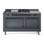 ILVE Nostalgie II Noblesse 60" Dual Fuel Freestanding Range with 7 Sealed Burners + Griddle + French Top with Solid Door - UN60FSQNMP - MyBBQDirect