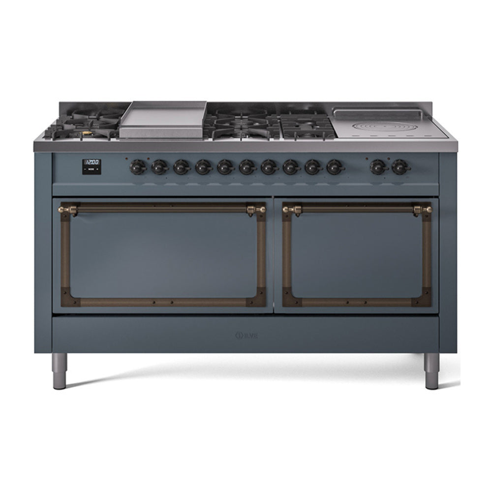 ILVE Nostalgie II Noblesse 60" Dual Fuel Freestanding Range with 7 Sealed Burners + Griddle + French Top with Solid Door - UN60FSQNMP - MyBBQDirect