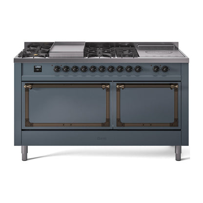 ILVE Nostalgie II Noblesse 60" Dual Fuel Freestanding Range with 7 Sealed Burners + Griddle + French Top with Solid Door - UN60FSQNMP - MyBBQDirect