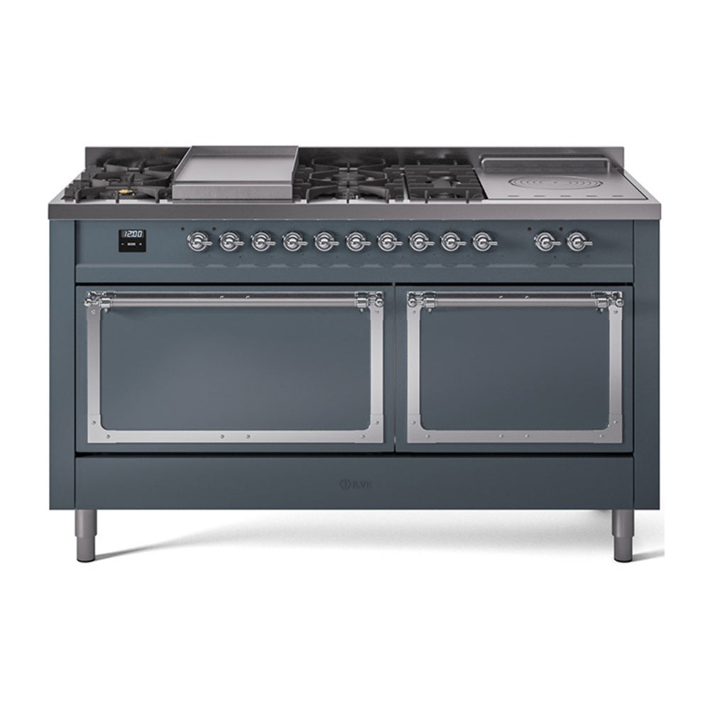 ILVE Nostalgie II Noblesse 60" Dual Fuel Freestanding Range with 7 Sealed Burners + Griddle + French Top with Solid Door - UN60FSQNMP - MyBBQDirect