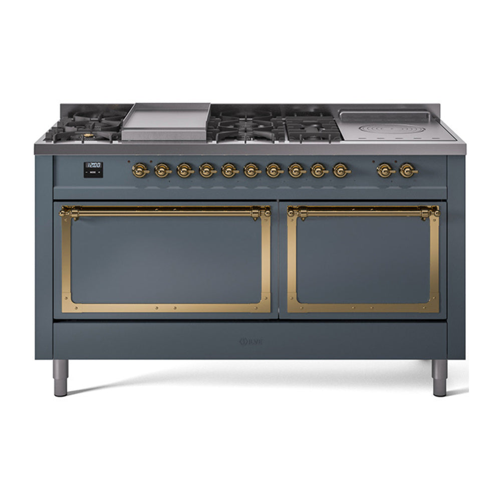 ILVE Nostalgie II Noblesse 60" Dual Fuel Freestanding Range with 7 Sealed Burners + Griddle + French Top with Solid Door - UN60FSQNMP - MyBBQDirect