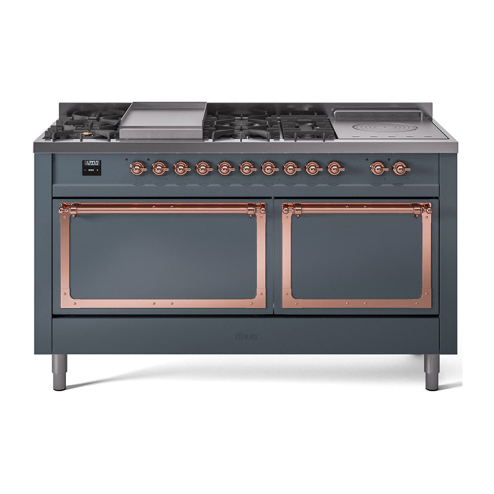 ILVE Nostalgie II Noblesse 60" Dual Fuel Freestanding Range with 7 Sealed Burners + Griddle + French Top with Solid Door - UN60FSQNMP - MyBBQDirect