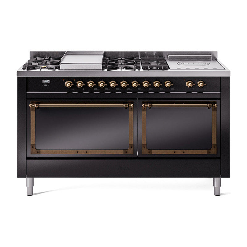 ILVE Nostalgie II Noblesse 60" Dual Fuel Freestanding Range with 7 Sealed Burners + Griddle + French Top with Solid Door - UN60FSQNMP