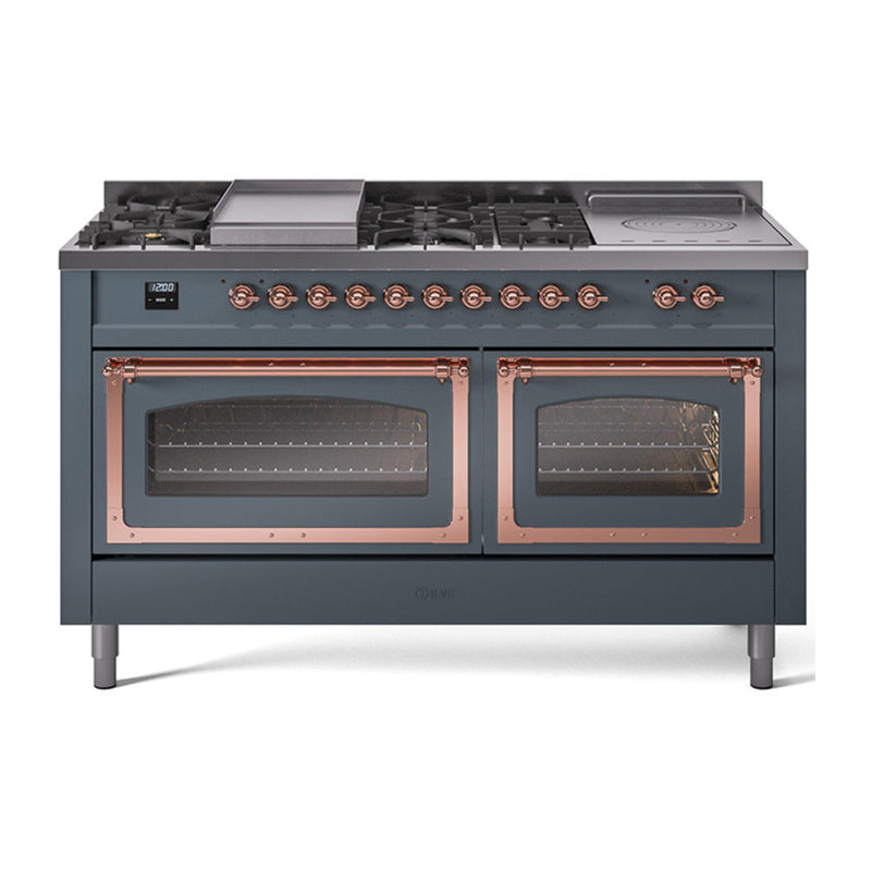 ILVE Nostalgie II Noblesse 60" Dual Fuel Range with 7 Sealed Burners + Griddle + French Top with Triple Glass Door - UN60FSNMP