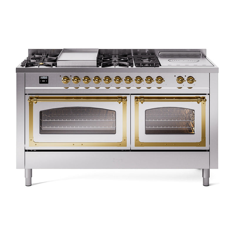 ILVE Nostalgie II Noblesse 60" Dual Fuel Range with 7 Sealed Burners + Griddle + French Top with Triple Glass Door - UN60FSNMP