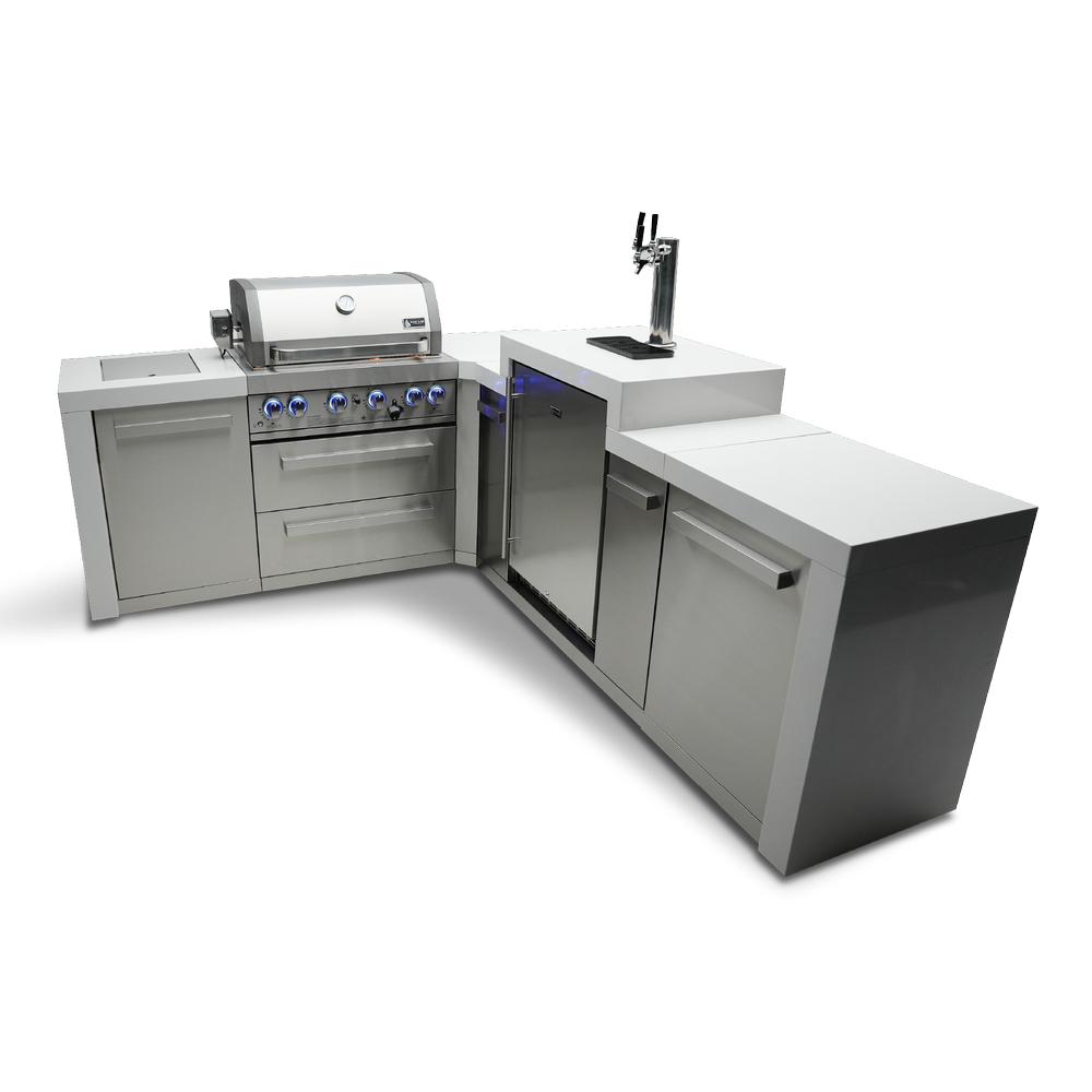 Mont Alpi 400 Deluxe BBQ Grill Island with 90 Degree Corner and Kegerator - MAi400-D90KEG - MyBBQDirect