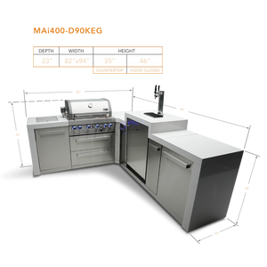 Mont Alpi 400 Deluxe BBQ Grill Island with 90 Degree Corner and Kegerator - MAi400-D90KEG - MyBBQDirect