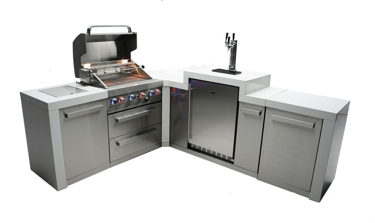 Mont Alpi 400 Deluxe BBQ Grill Island with 90 Degree Corner and Kegerator - MAi400-D90KEG - MyBBQDirect