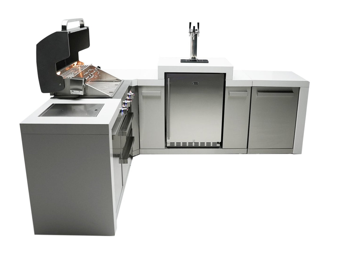 Mont Alpi 400 Deluxe BBQ Grill Island with 90 Degree Corner and Kegerator - MAi400-D90KEG - MyBBQDirect