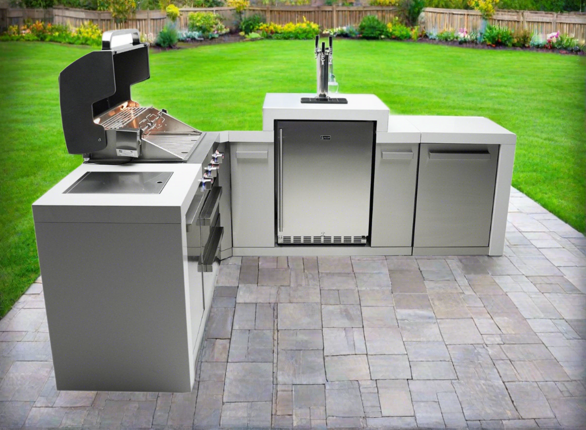 Mont Alpi 400 Deluxe BBQ Grill Island with 90 Degree Corner and Kegerator - MAi400-D90KEG - MyBBQDirect