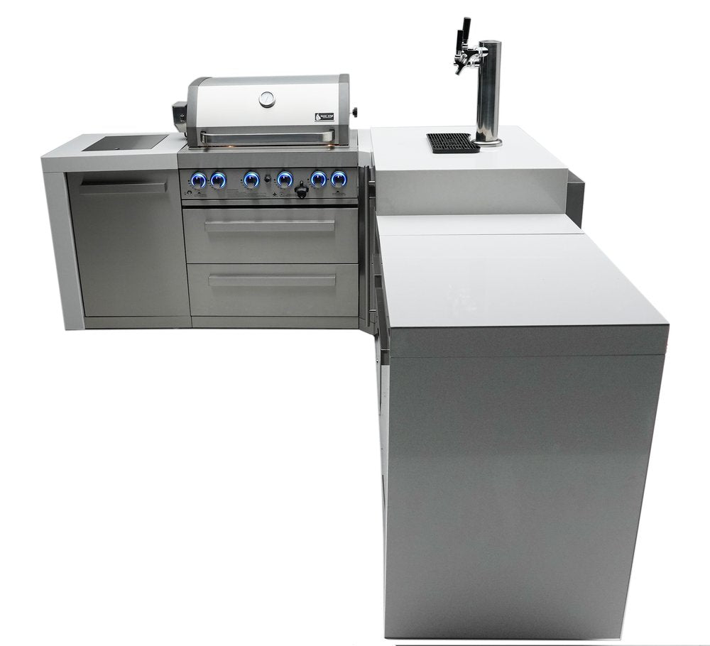 Mont Alpi 400 Deluxe BBQ Grill Island with 90 Degree Corner and Kegerator - MAi400-D90KEG - MyBBQDirect