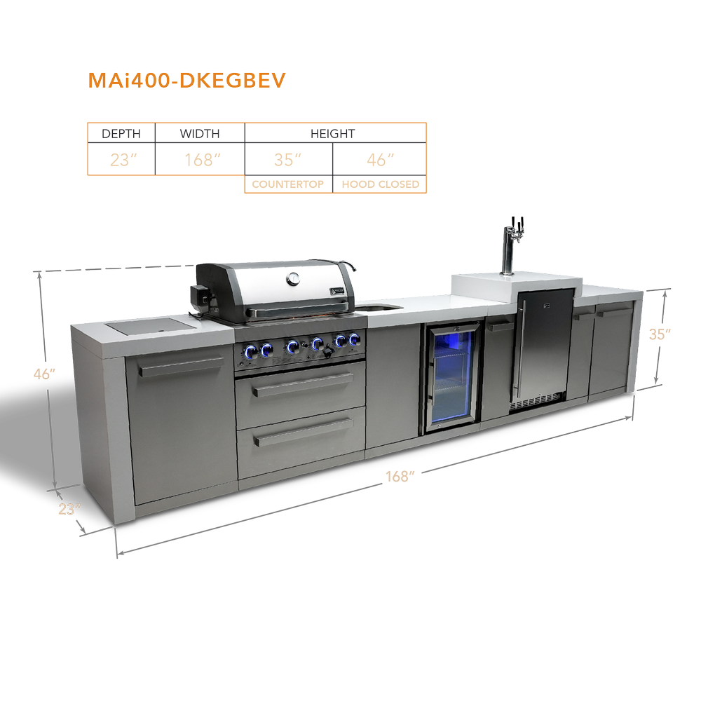 Mont Alpi 400 Deluxe BBQ Grill Island with Kegerator and Beverage Center - MAi400-DKEGBEV - MyBBQDirect