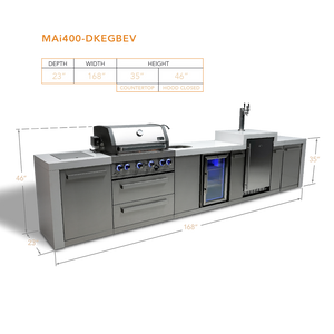Mont Alpi 400 Deluxe BBQ Grill Island with Kegerator and Beverage Center - MAi400-DKEGBEV - MyBBQDirect
