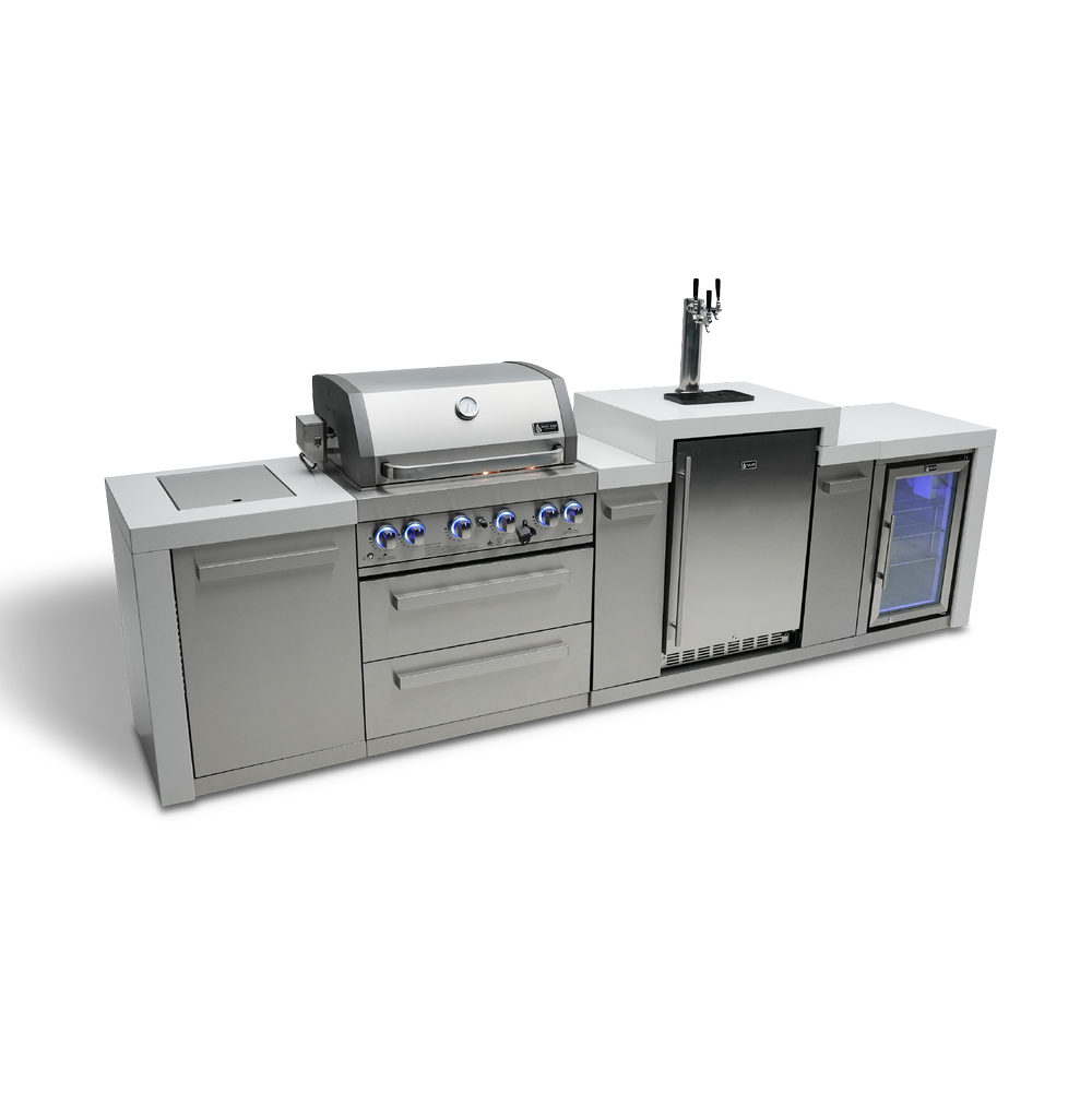 Mont Alpi 400 Deluxe BBQ Grill Island with Kegerator and Fridge Cabinet - MAi400-DKEGFC - MyBBQDirect
