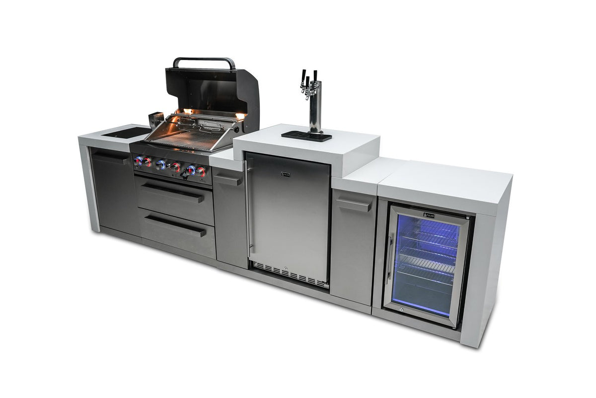 Mont Alpi 400 Deluxe BBQ Grill Island with Kegerator and Fridge Cabinet - MAi400-DKEGFC - MyBBQDirect