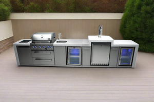 Mont Alpi 400 Deluxe BBQ Grill Island with Kegerator, Beverage Center and Fridge Cabinet - MAi400-DKEGBEVFC - MyBBQDirect