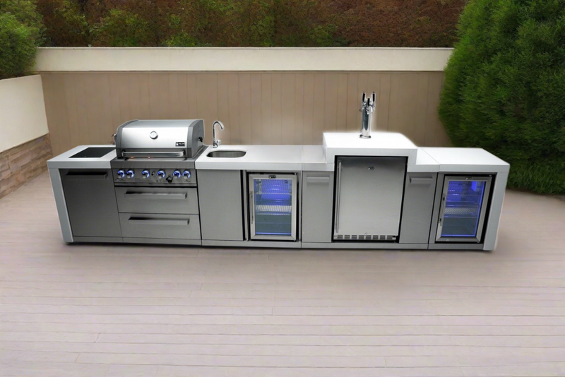 Mont Alpi 400 Deluxe BBQ Grill Island with Kegerator, Beverage Center and Fridge Cabinet - MAi400-DKEGBEVFC