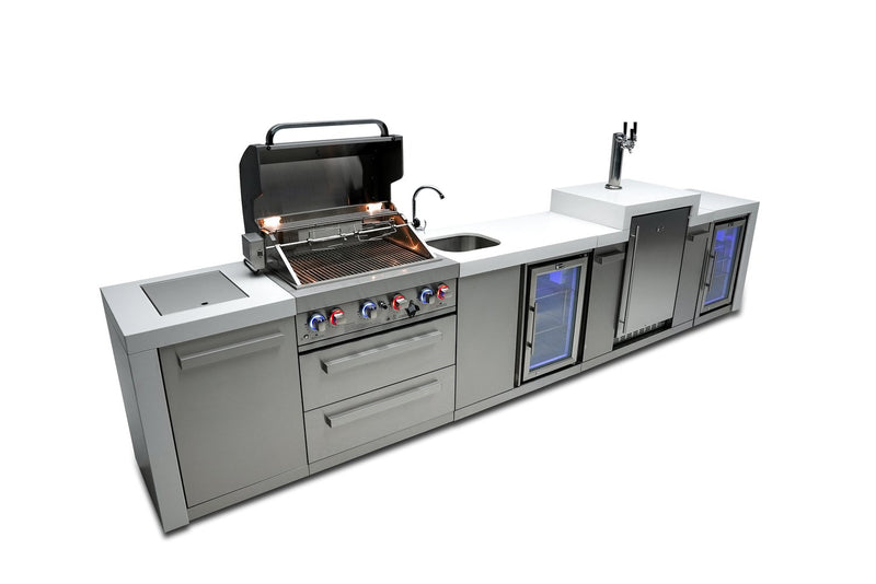 Mont Alpi 400 Deluxe BBQ Grill Island with Kegerator, Beverage Center and Fridge Cabinet - MAi400-DKEGBEVFC