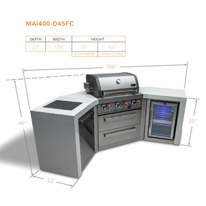 Mont Alpi 400 Deluxe Island With 45 Degree Corners And Fridge Cabinet - MAi400-D45FC - MyBBQDirect