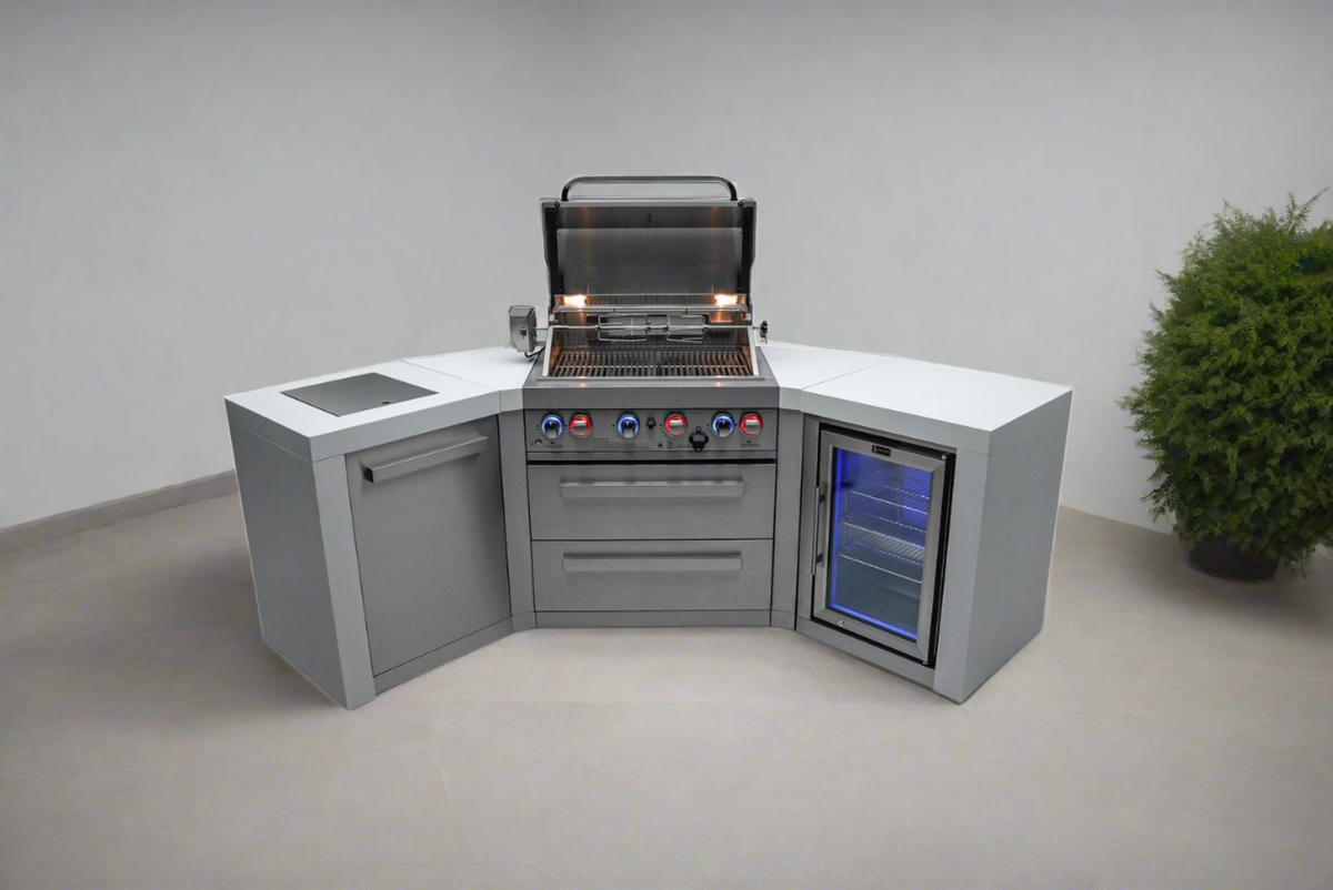 Mont Alpi 400 Deluxe Island With 45 Degree Corners And Fridge Cabinet - MAi400-D45FC - MyBBQDirect