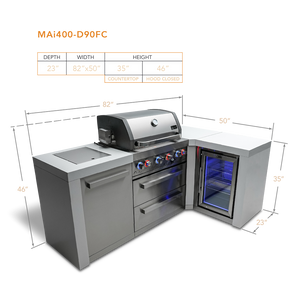 Mont Alpi 400 Deluxe Island with 90 Degree Corner and Fridge Cabinet - MAi400-D90FC - MyBBQDirect