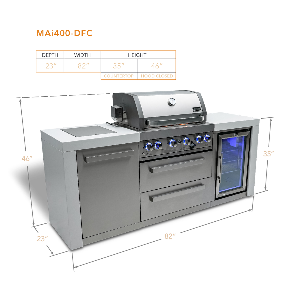 Mont Alpi 400 Deluxe Island with Fridge Cabinet - MAi400-DFC - MyBBQDirect