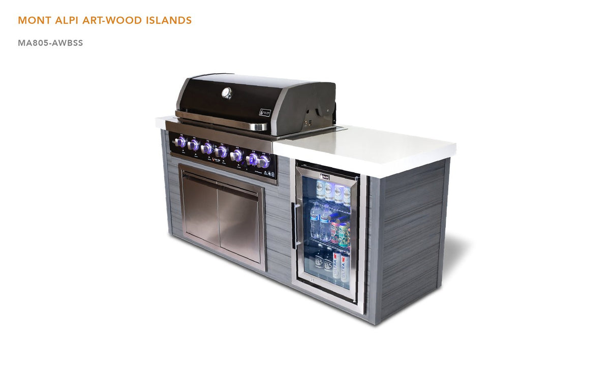 Mont Alpi 6-Burner Black Stainless Steel Art-wood Outdoor Island Grill - MA805-AWBSS - MyBBQDirect