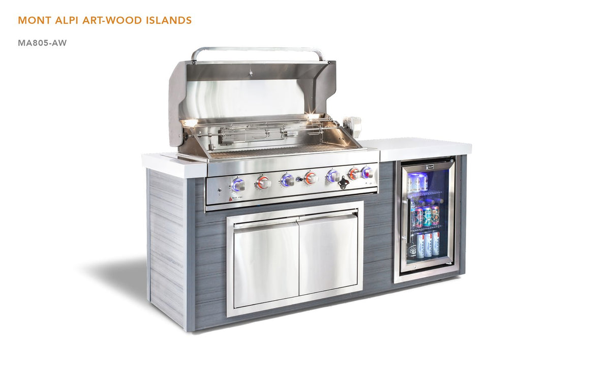 Mont Alpi 6-Burner Stainless Steel Art-wood Outdoor Island Grill - MA805-AW - MyBBQDirect