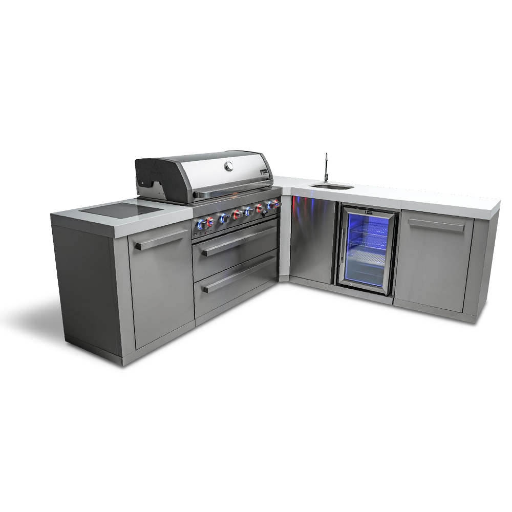 Mont Alpi 805 BBQ Grill Island with 90 Degree Corner and Beverage Center - MAi805-90BEV - MyBBQDirect