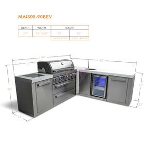 Mont Alpi 805 BBQ Grill Island with 90 Degree Corner and Beverage Center - MAi805-90BEV - MyBBQDirect