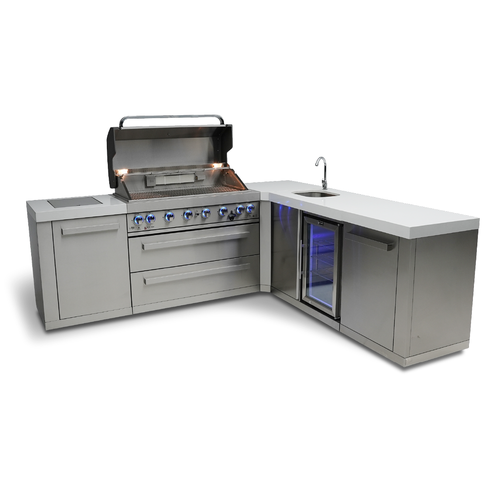 Mont Alpi 805 BBQ Grill Island with 90 Degree Corner and Beverage Center - MAi805-90BEV - MyBBQDirect