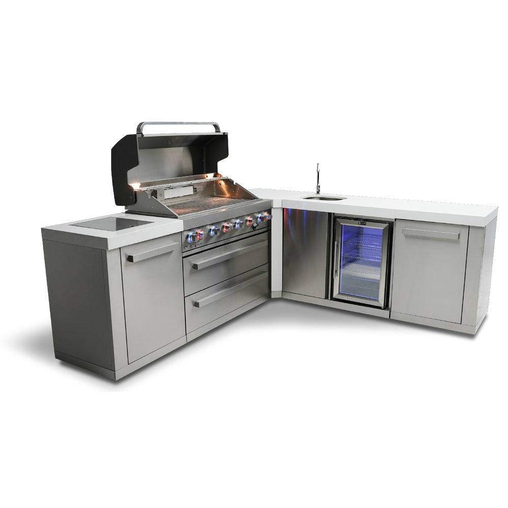 Mont Alpi 805 BBQ Grill Island with 90 Degree Corner and Beverage Center - MAi805-90BEV - MyBBQDirect