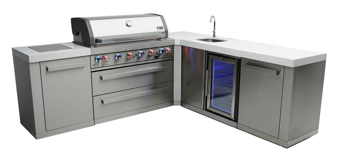 Mont Alpi 805 BBQ Grill Island with 90 Degree Corner and Beverage Center - MAi805-90BEV - MyBBQDirect