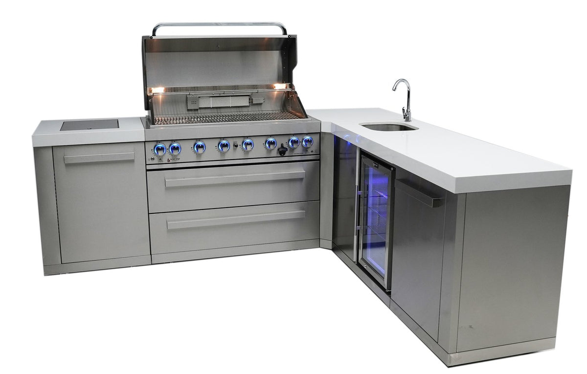 Mont Alpi 805 BBQ Grill Island with 90 Degree Corner and Beverage Center - MAi805-90BEV - MyBBQDirect