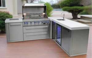 Mont Alpi 805 BBQ Grill Island with 90 Degree Corner and Beverage Center - MAi805-90BEV - MyBBQDirect