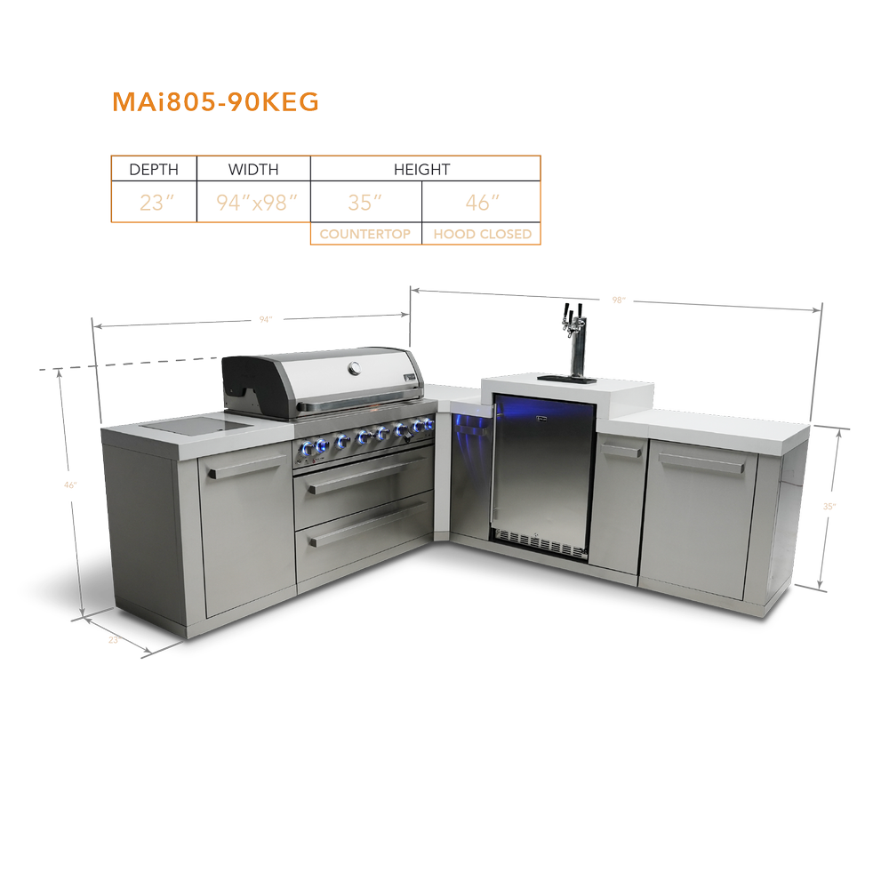 Mont Alpi 805 BBQ Grill Island with 90 Degree Corner and Kegerator - MAi805-90KEG - MyBBQDirect