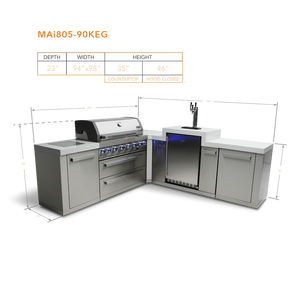 Mont Alpi 805 BBQ Grill Island with 90 Degree Corner and Kegerator - MAi805-90KEG - MyBBQDirect
