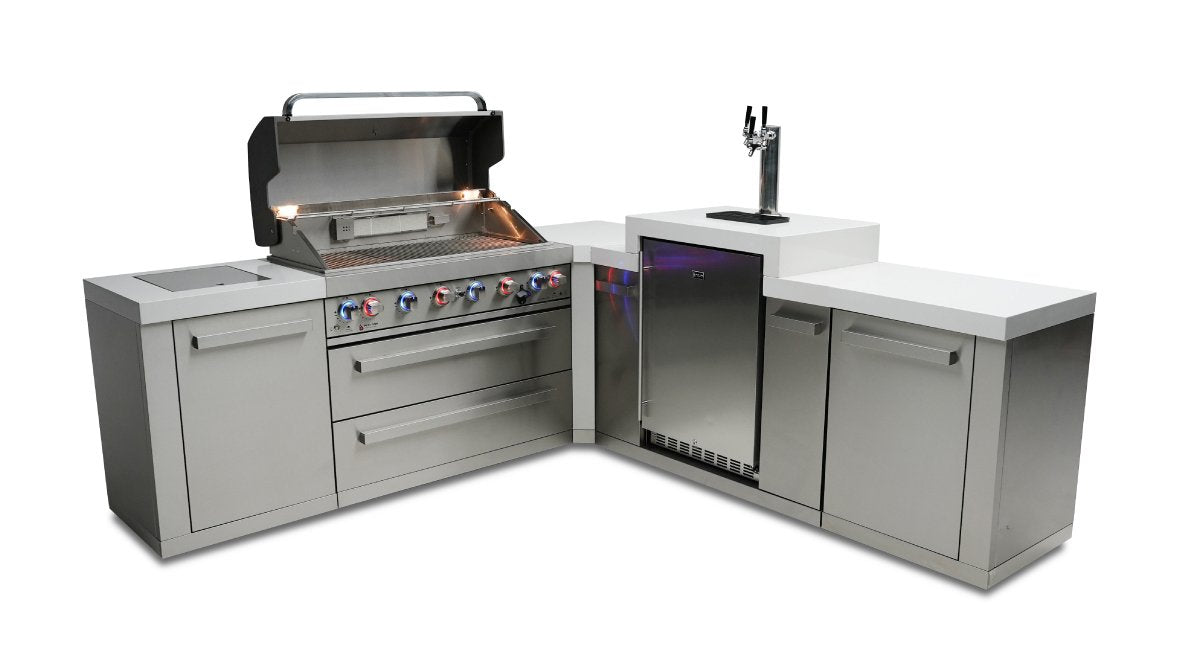 Mont Alpi 805 BBQ Grill Island with 90 Degree Corner and Kegerator - MAi805-90KEG - MyBBQDirect
