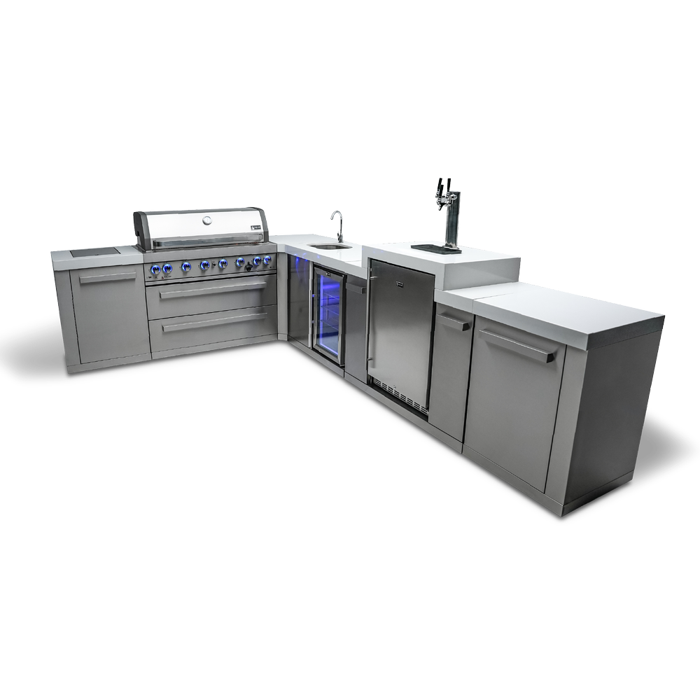 Mont Alpi 805 BBQ Grill Island with 90 Degree Corner, Kegerator and Beverage Center - MAi805-90KEGBEV - MyBBQDirect