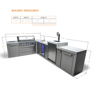 Mont Alpi 805 BBQ Grill Island with 90 Degree Corner, Kegerator and Beverage Center - MAi805-90KEGBEV - MyBBQDirect