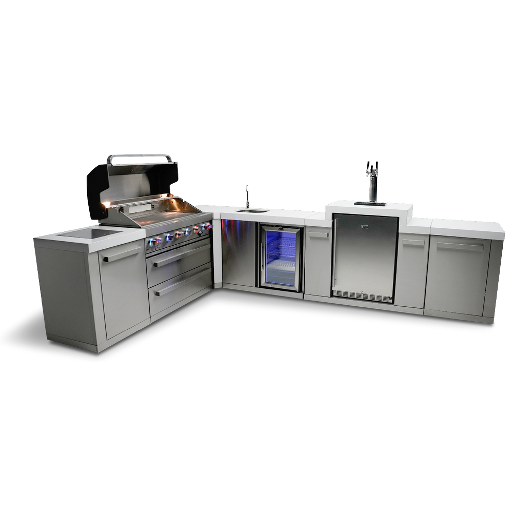 Mont Alpi 805 BBQ Grill Island with 90 Degree Corner, Kegerator and Beverage Center - MAi805-90KEGBEV - MyBBQDirect