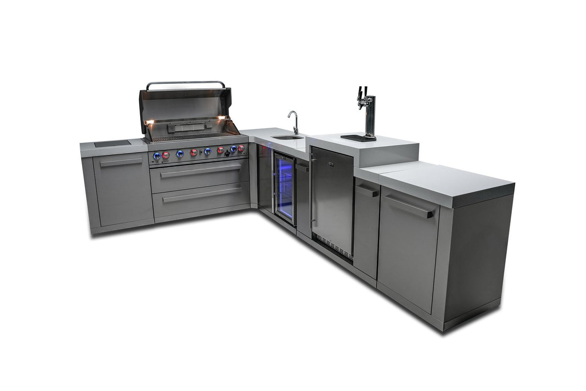 Mont Alpi 805 BBQ Grill Island with 90 Degree Corner, Kegerator and Beverage Center - MAi805-90KEGBEV - MyBBQDirect