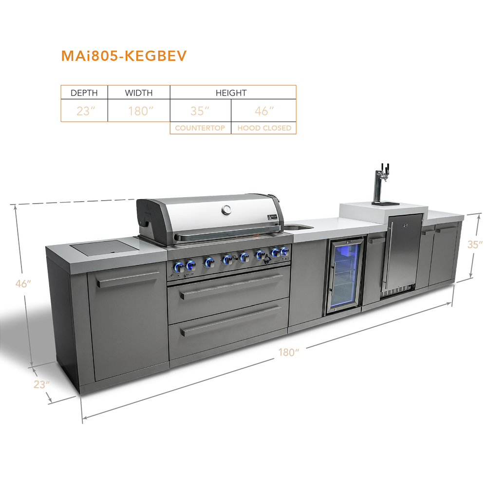 Mont Alpi 805 BBQ Grill Island with Kegerator and Beverage Center - MAi805-KEGBEV - MyBBQDirect